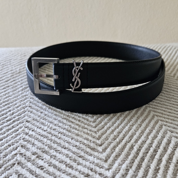 Yves Saint Laurent Cassandre Black Leather Belt - Picture 1 of 8